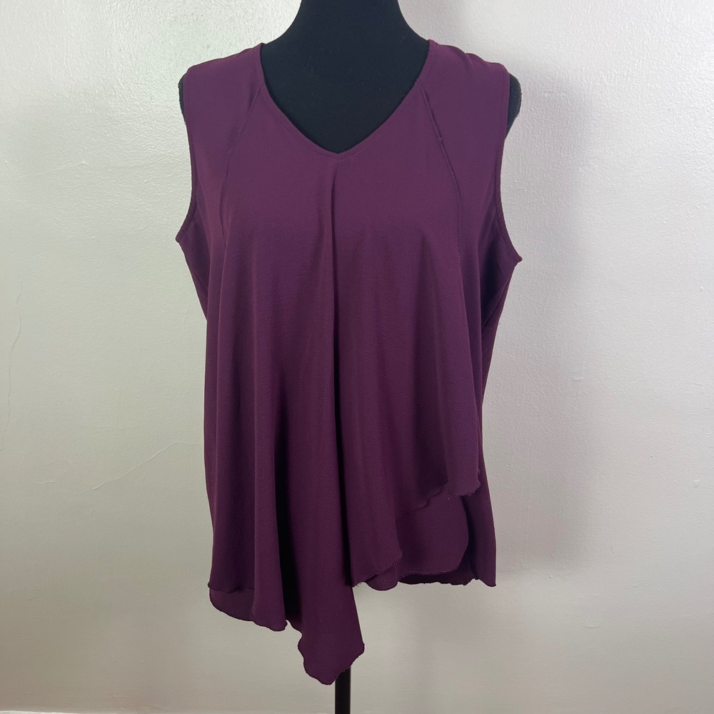 NWT - IMAN Global Chic Womens Sleeveless V Neck Cascade Asymmetrical Tank Top L